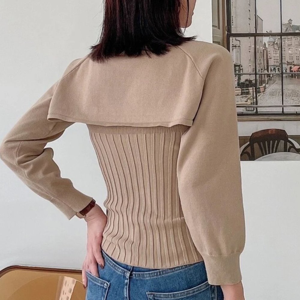 Beige Ribbed Cami Top and Crop Arm Sweater Fall WI - Picture 8 of 8